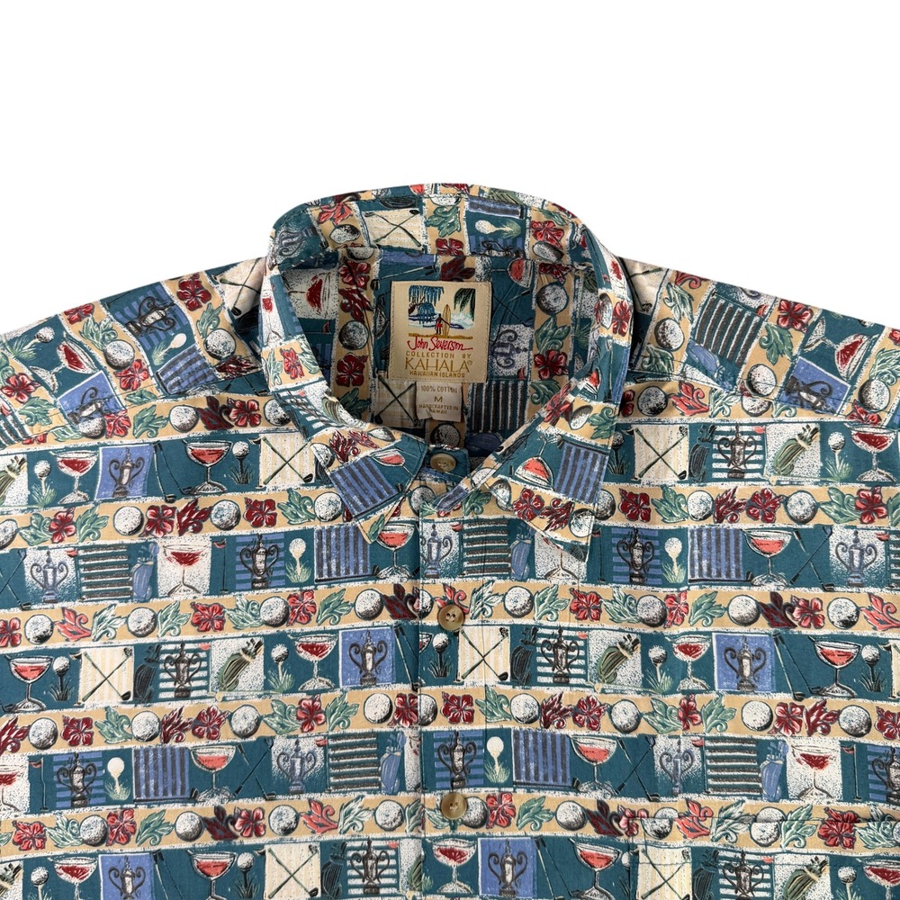 Kahala Button Down Shirt Mens Medium Blue Golf Cocktail John Severson Hawaiian